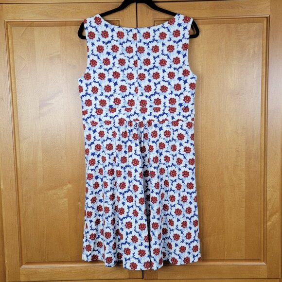 Lands' End Faux Wrap Fit and Flare Sapphire Floral Print Sundress - LP - Picture 3 of 7